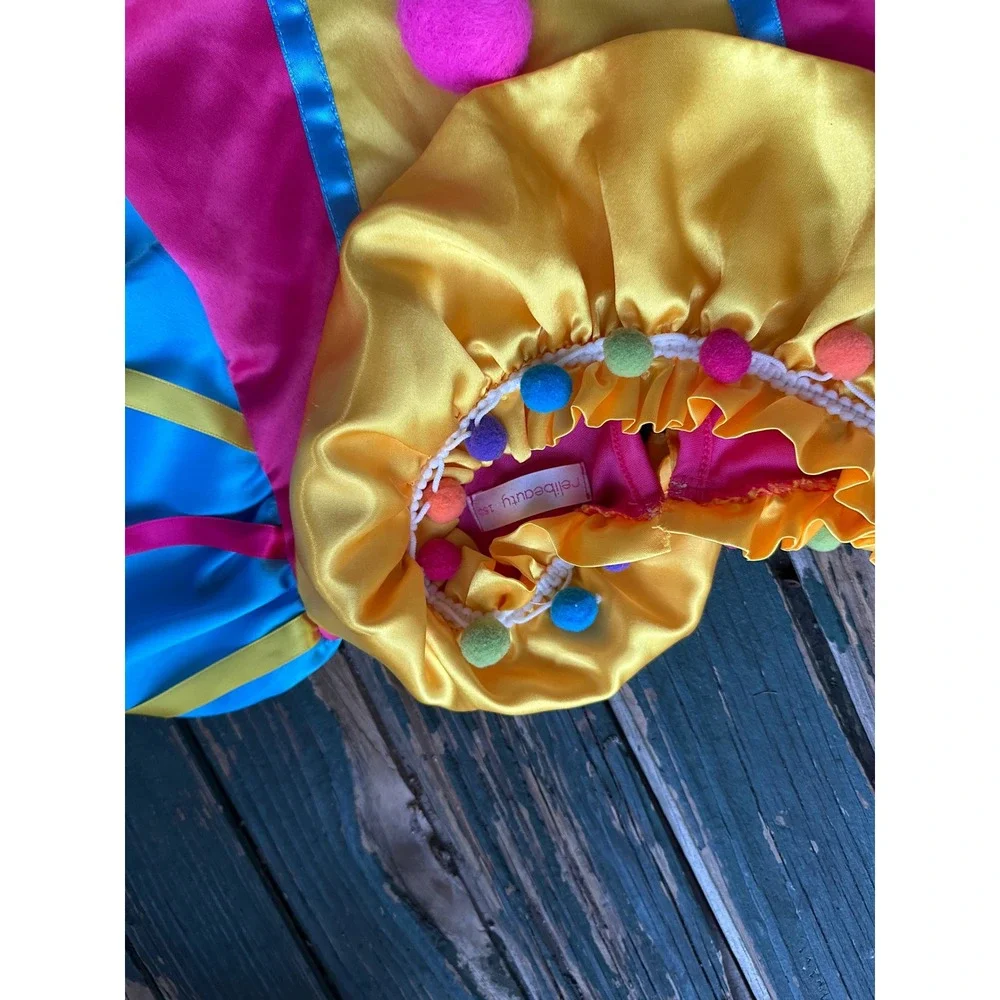 Relibeauty Kids Clown Costume Dress Pink Yellow Pom Pom Circus Halloween‎ 150
